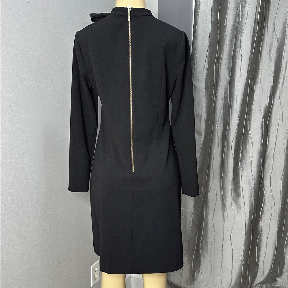 Calvin Klein Women’s Dress Black Tie Mock Neck  Crepe Sheath Sz 8 - Picture 7 of 9